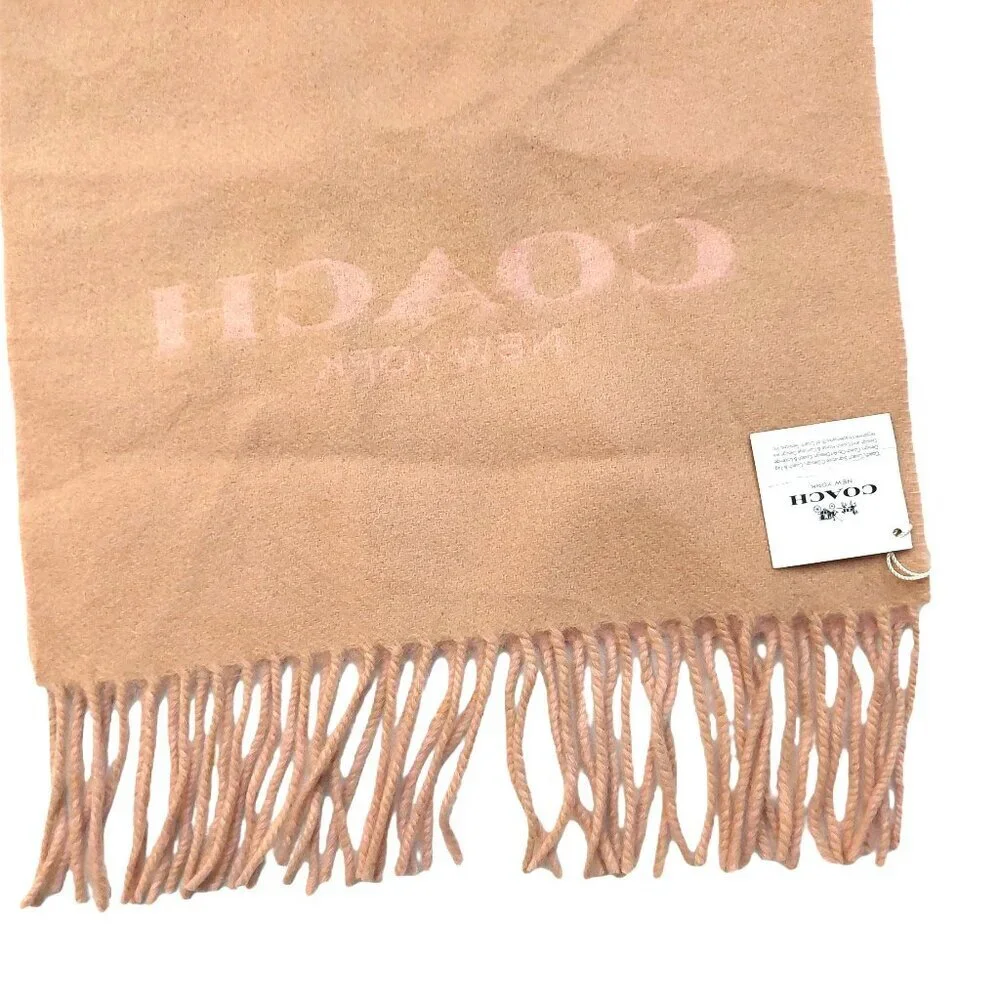 COACH Classic Vintage Pink Tan Reversible Wool & Cashmere Scarf VWT $175